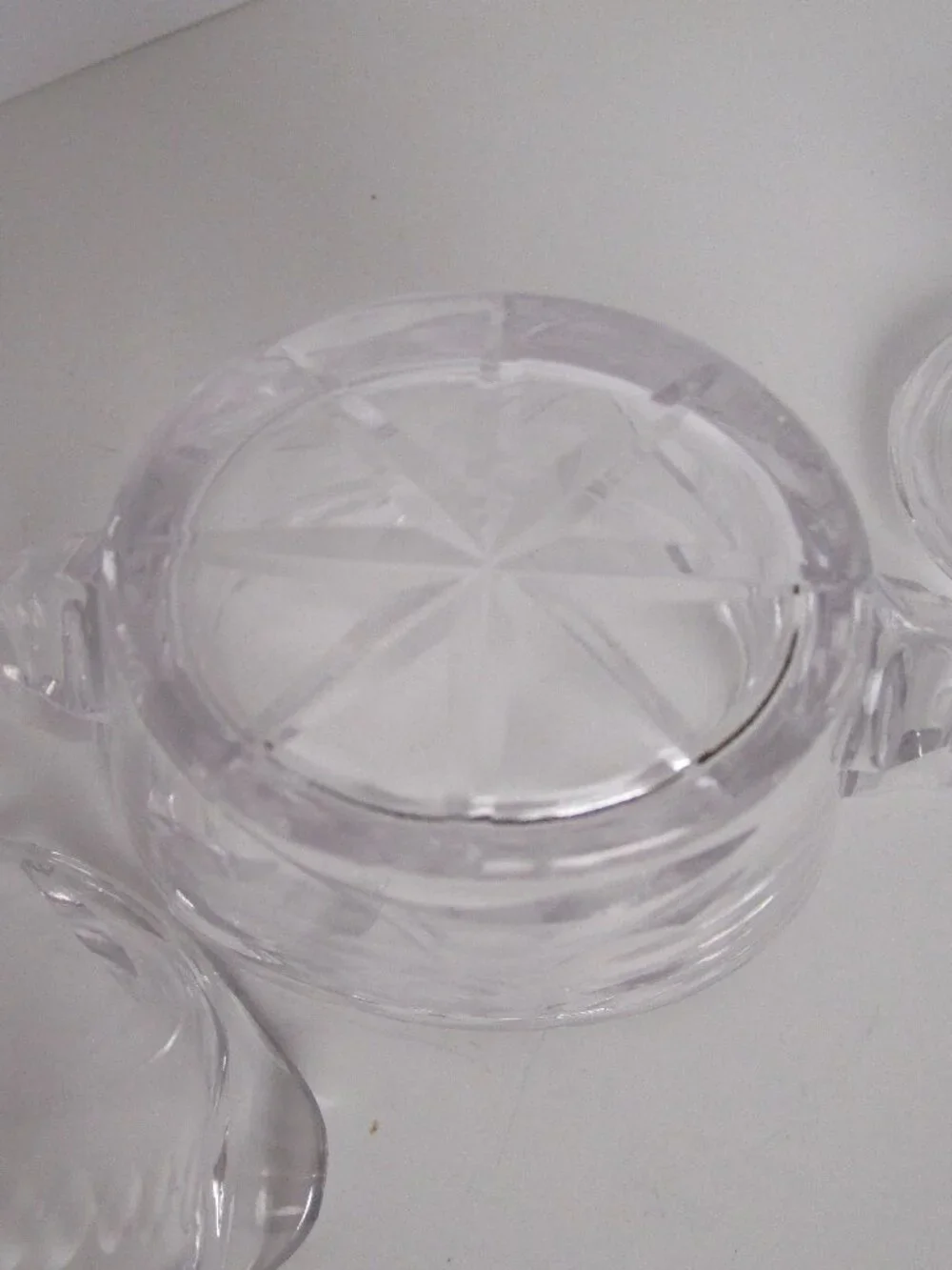 depression glass sugar bowl with lid and creamer